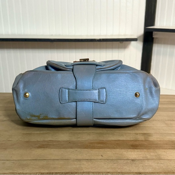 RARE Jimmy Choo Blue Leather Satchel Handle Bag Purse - Picture 5 of 10
